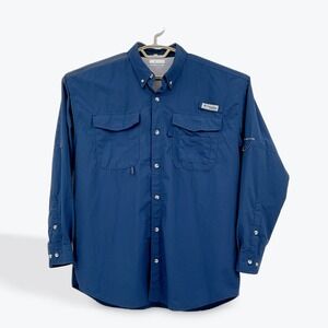Columbia Mens M/M Long Sleeve Fishing Shirt Button Down Blue